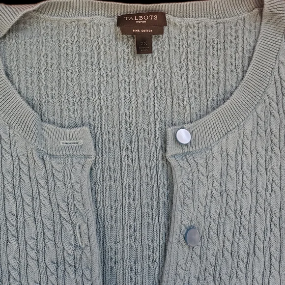 Talbots Blue Cable Knit Cardigan Sweater - Picture 2 of 3